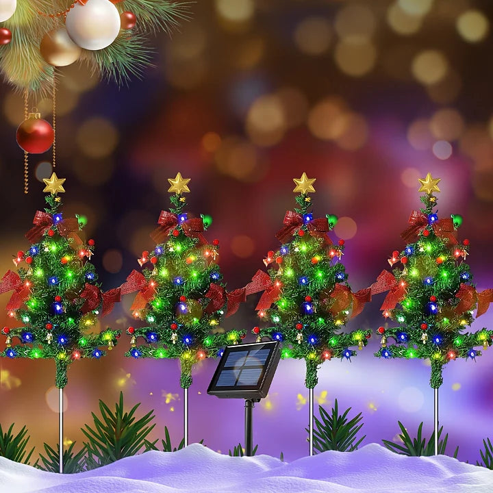 Ar saules enerģiju darbināmas Ziemassvētku lampiņas un eglītes