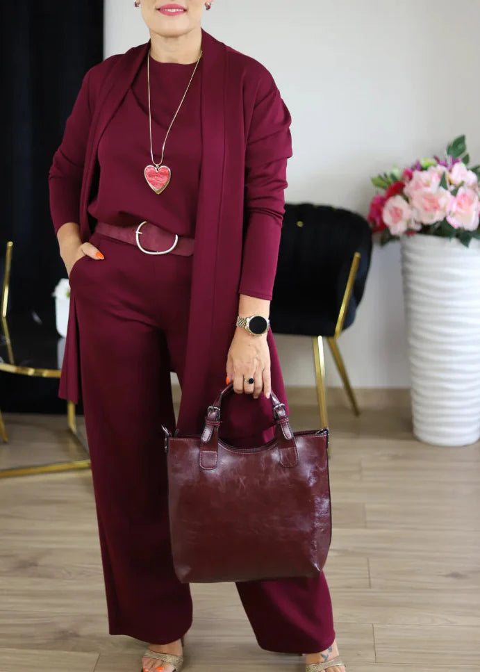 Elegants garš džemperis, blūze un bikses, 3 daļu komplekts