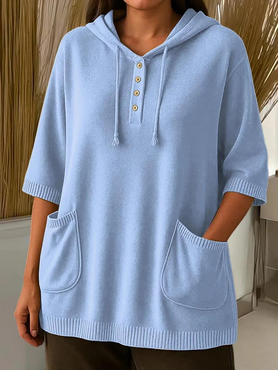 Sieviešu vienkrāsains džemperis ar kapuci