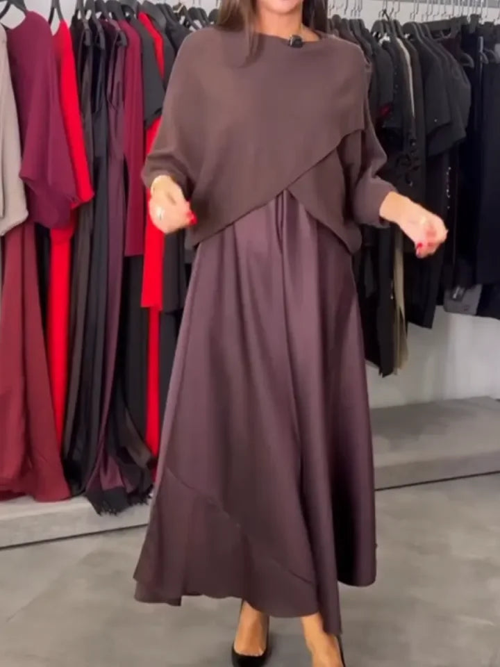 Divdaļīgs sieviešu komplekts: adīts džemperis un kleita