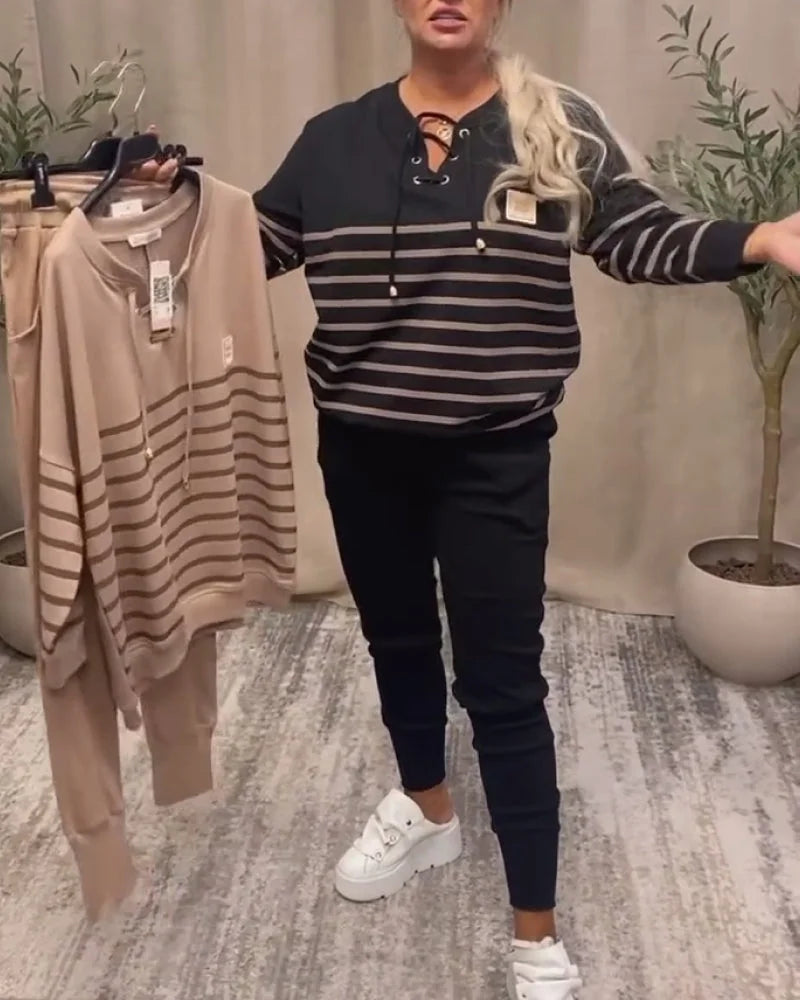 Gadījuma svītraini sporta divdaļīgi uzvalki