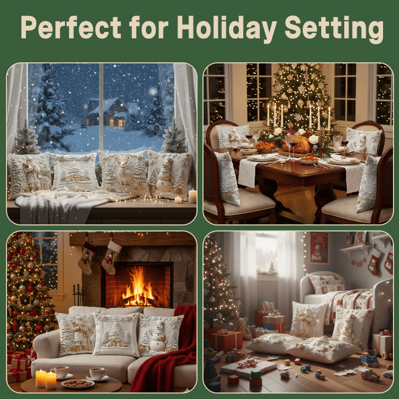 4 daļu komplekts: spilvendrāna ar Ziemassvētku tematiku