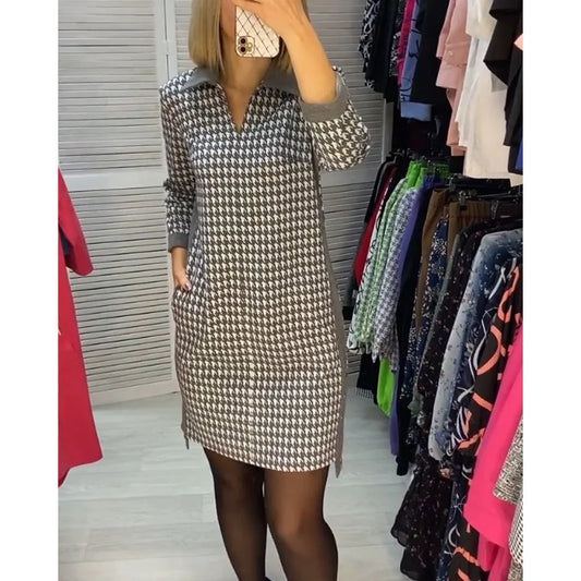 Rūtains kleita ar garām piedurknēm