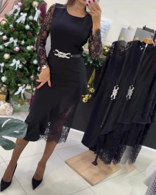 Sieviešu mežģīņu kleita ar jostu