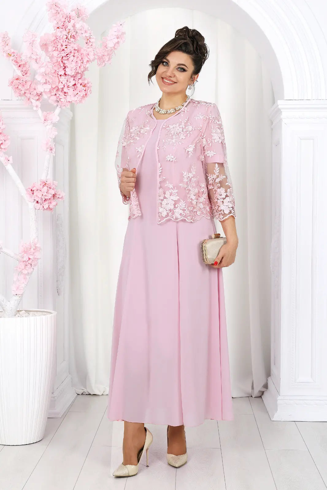 Sieviešu elegants mežģīņu žaketīte un kleita (2 daļu komplekts)
