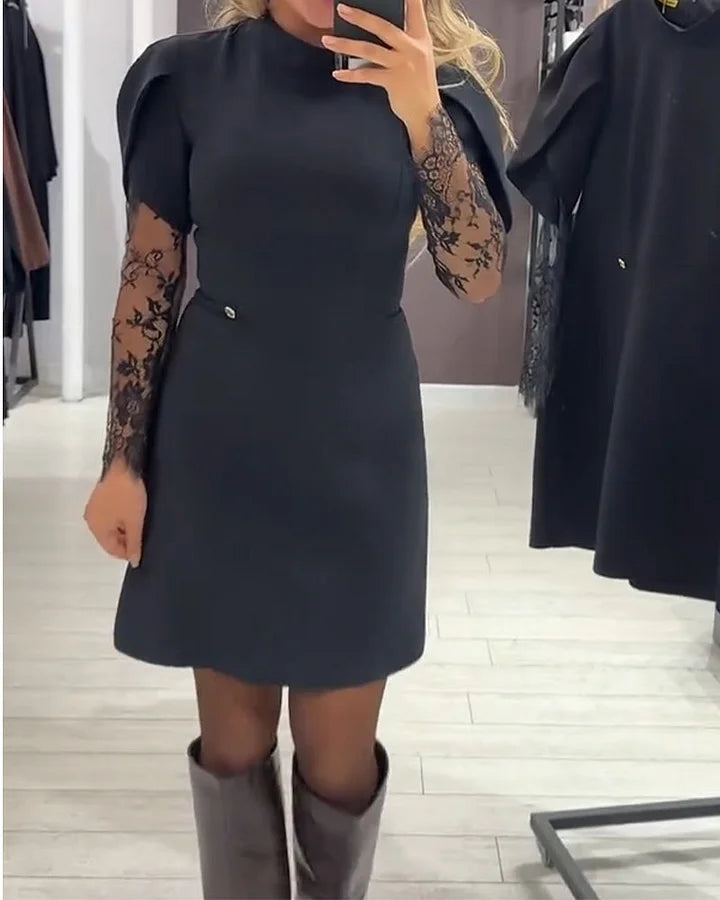 Eleganta dāmu kleita ar mežģīņu piedurknēm
