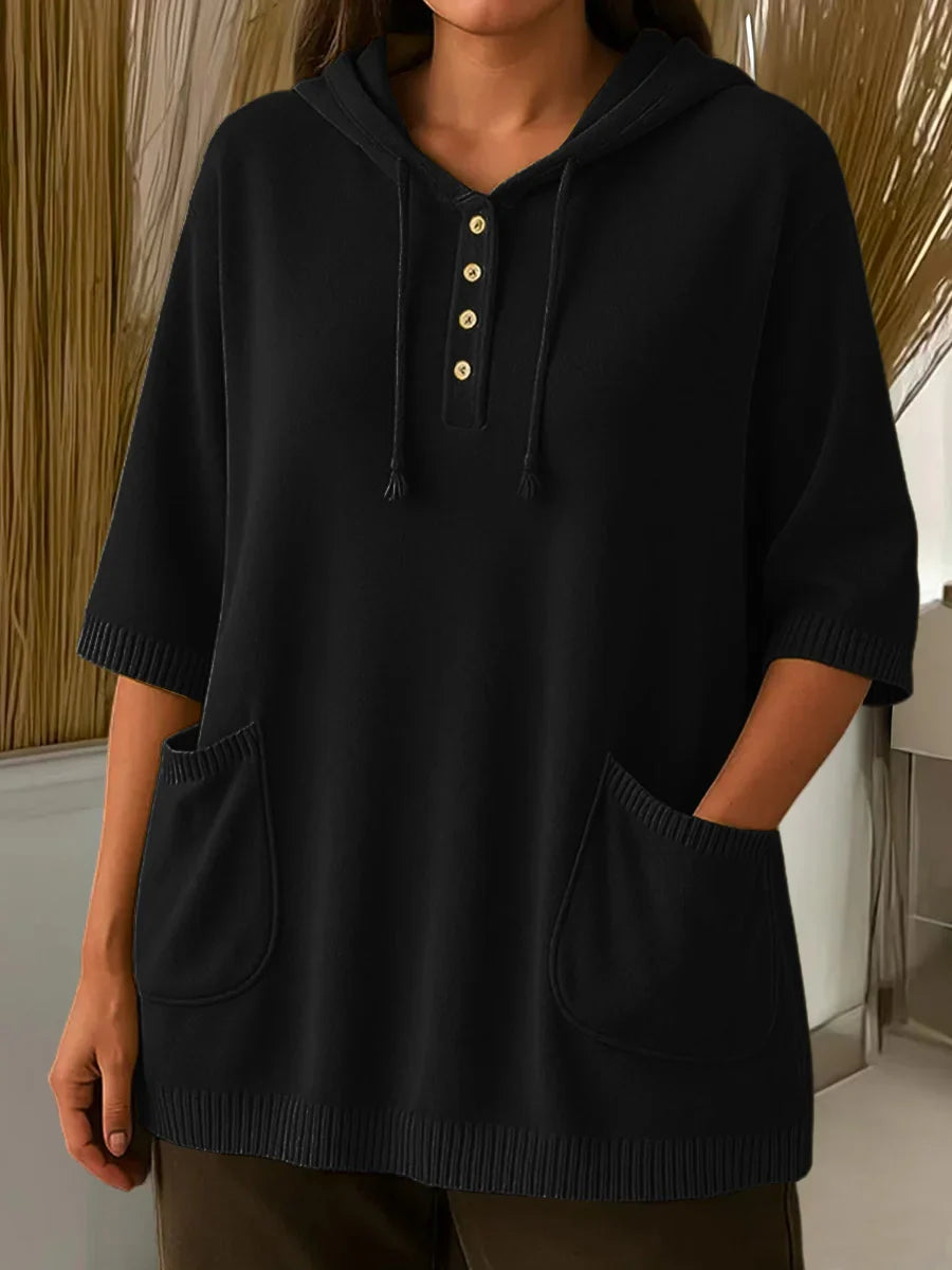 Sieviešu vienkrāsains džemperis ar kapuci