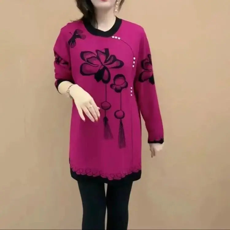 Silts sieviešu džemperis ar ziedu