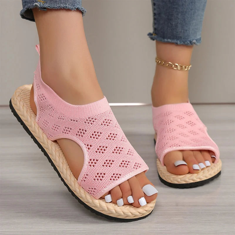 Sieviešu tīkliensāru sandales ar zema papēža zoli