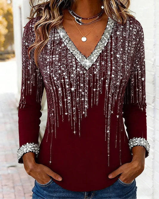 Moderna, brīva blūze ar V veida kakla izgriezumu