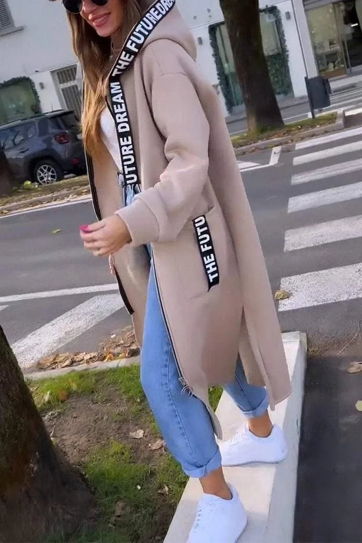 Sievišķīgs garš kardigāns ar kapuci