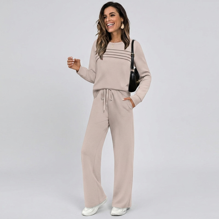 Sieviešu ērts komplekts (blūze + bikses ar aukliņu)