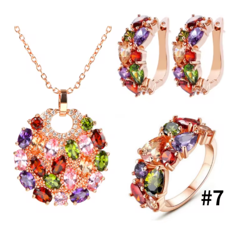 Zirconija un vara auskaru, aproces un kakla kulonu komplekts