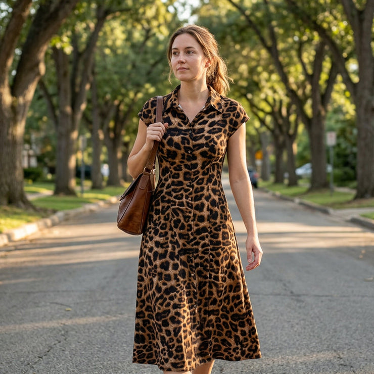 Eleganta sieviešu kleita ar leoparda rakstu